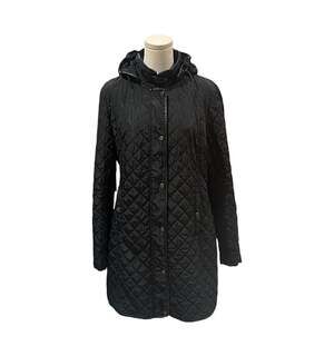 Lauren Ralph Lauren Black Diamond Quilted Hooded Longline Coat with Faux Leather